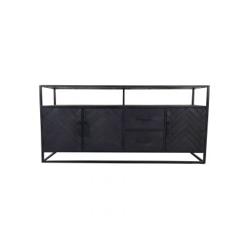 HSM Collection-Dressoir Verona 3 Deur 2 La-180x40x85-Zwart-Mango/Metaal