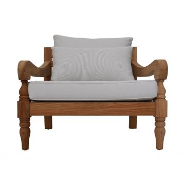 HSM Collection-Tuin Loungestoel Bahama-90x95x90-Naturel/Wit-Teak/Stof