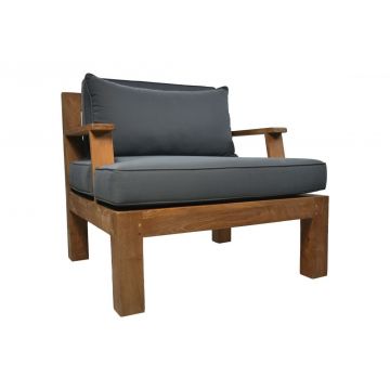 HSM Collection-Tuin Loungestoel Sofa Met Arm-80x79x83-Naturel/Donker Grijs-Teak/Stof