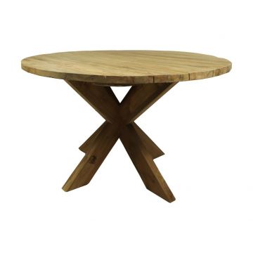 HSM Collection-Ronde Tuintafel Kruispoot-ø125x77-Naturel-Teak